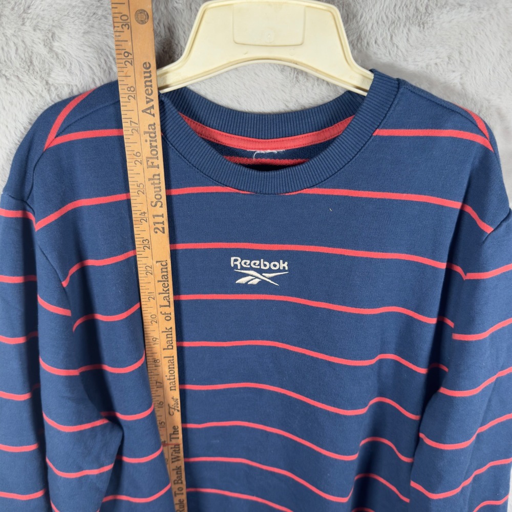 Reebok Mens Striped Crewneck Sweatshirt Navy Blue Red‎ Logo Pullover XL - Picture 5 of 8